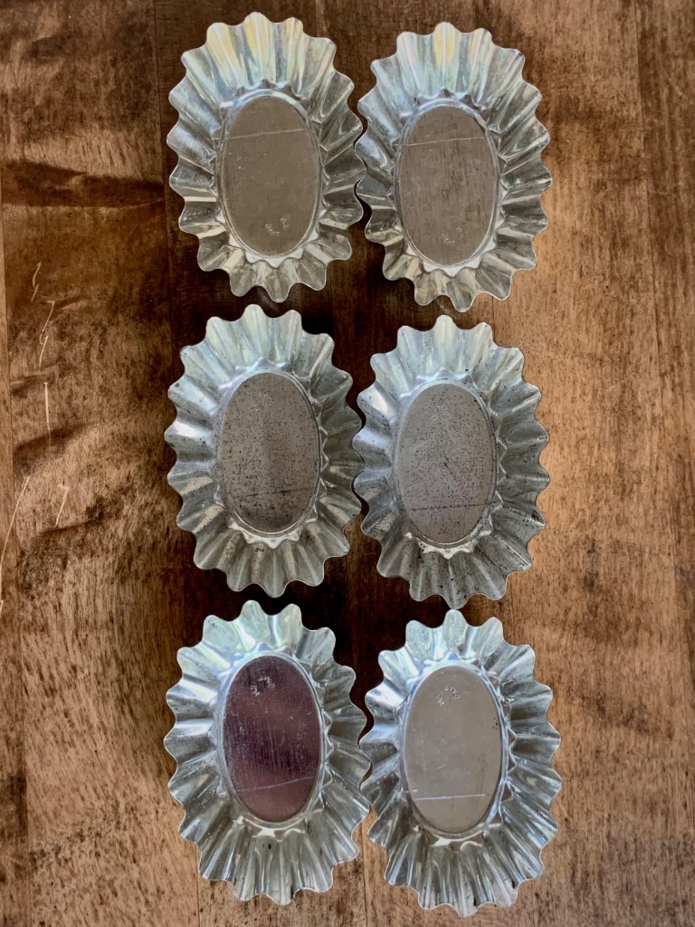 Vintage Swedish Sandbakkel Tartlet Molds 6 Fluted Metal Baking Forms Oval Fluted